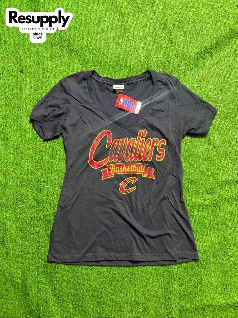 Cleveland Cavaliers V-Neck Tee - Black with Wine & Gold Logo